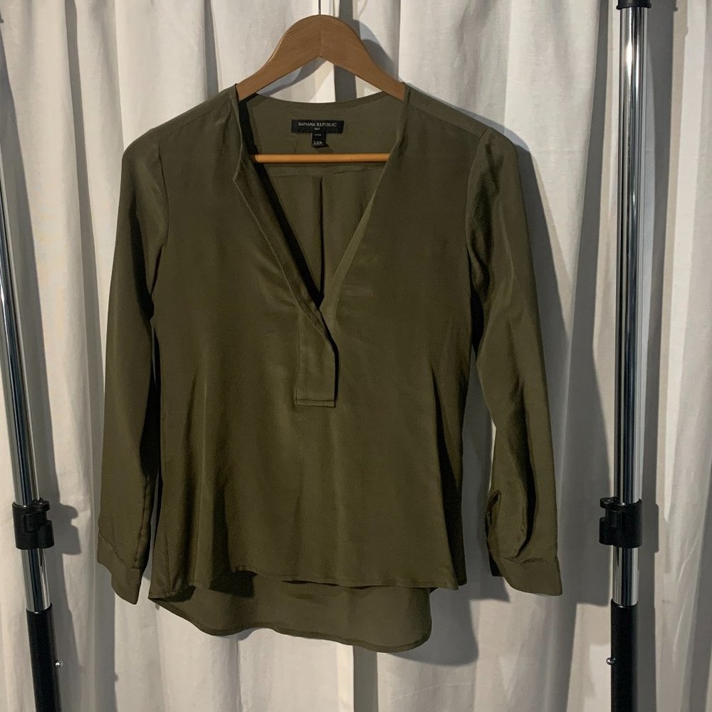 Forest Green Long Sleeve silk blouse